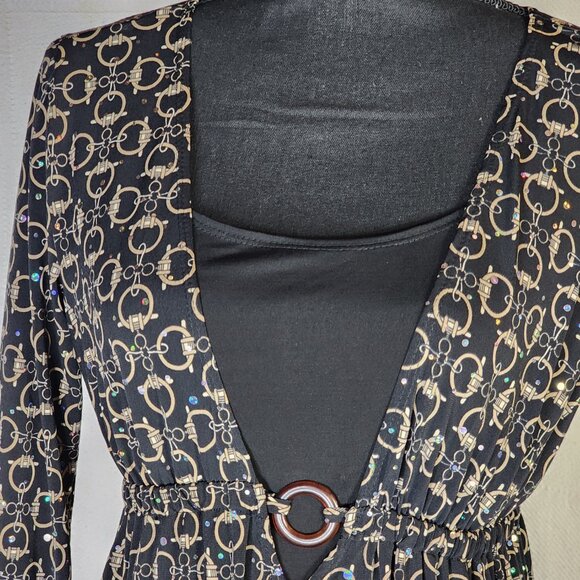 Dressbarn Black Gold Sequins Tortoise Circle Design Layer Look Poly Span Tunic S - Picture 5 of 16